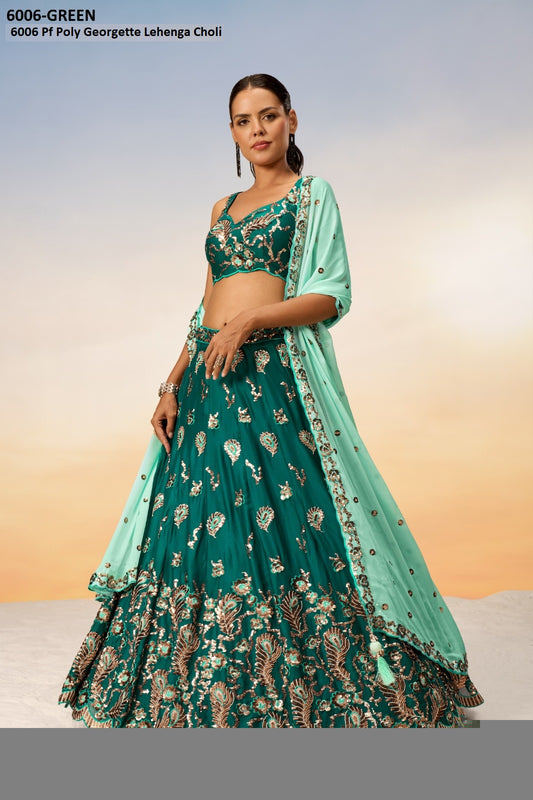 6006 Green Pf Poly Georgette Lehenga Choli