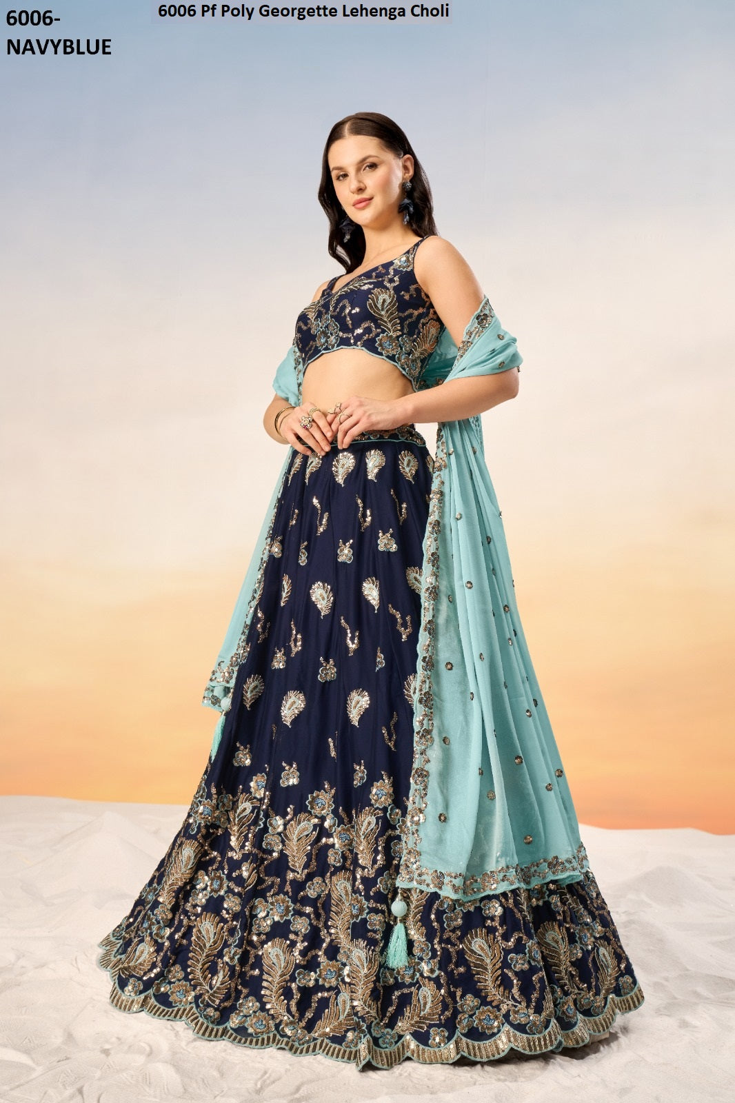 6006 Navy Blue Pf Poly Georgette Lehenga Choli