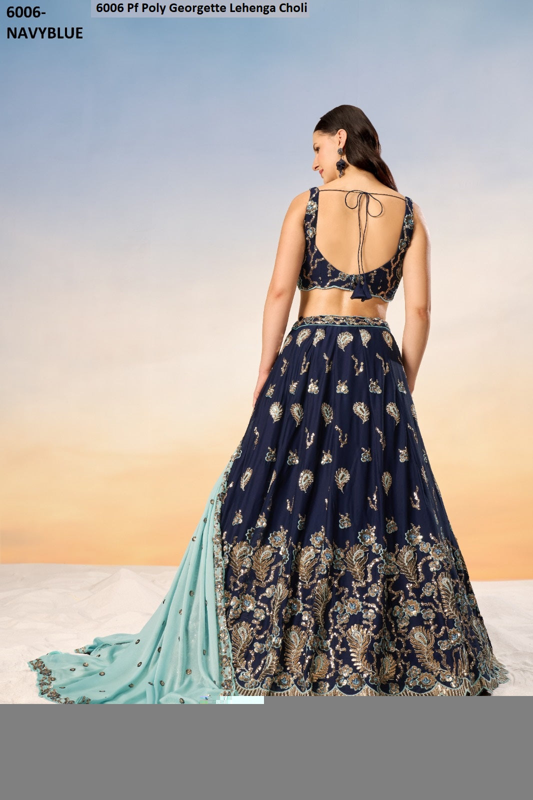 6006 Navy Blue Pf Poly Georgette Lehenga Choli