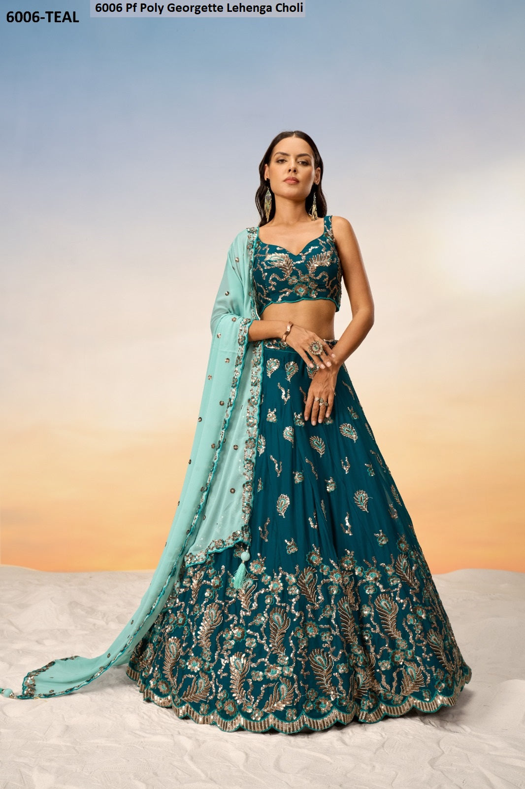 6006 Teal Pf Poly Georgette Lehenga Choli