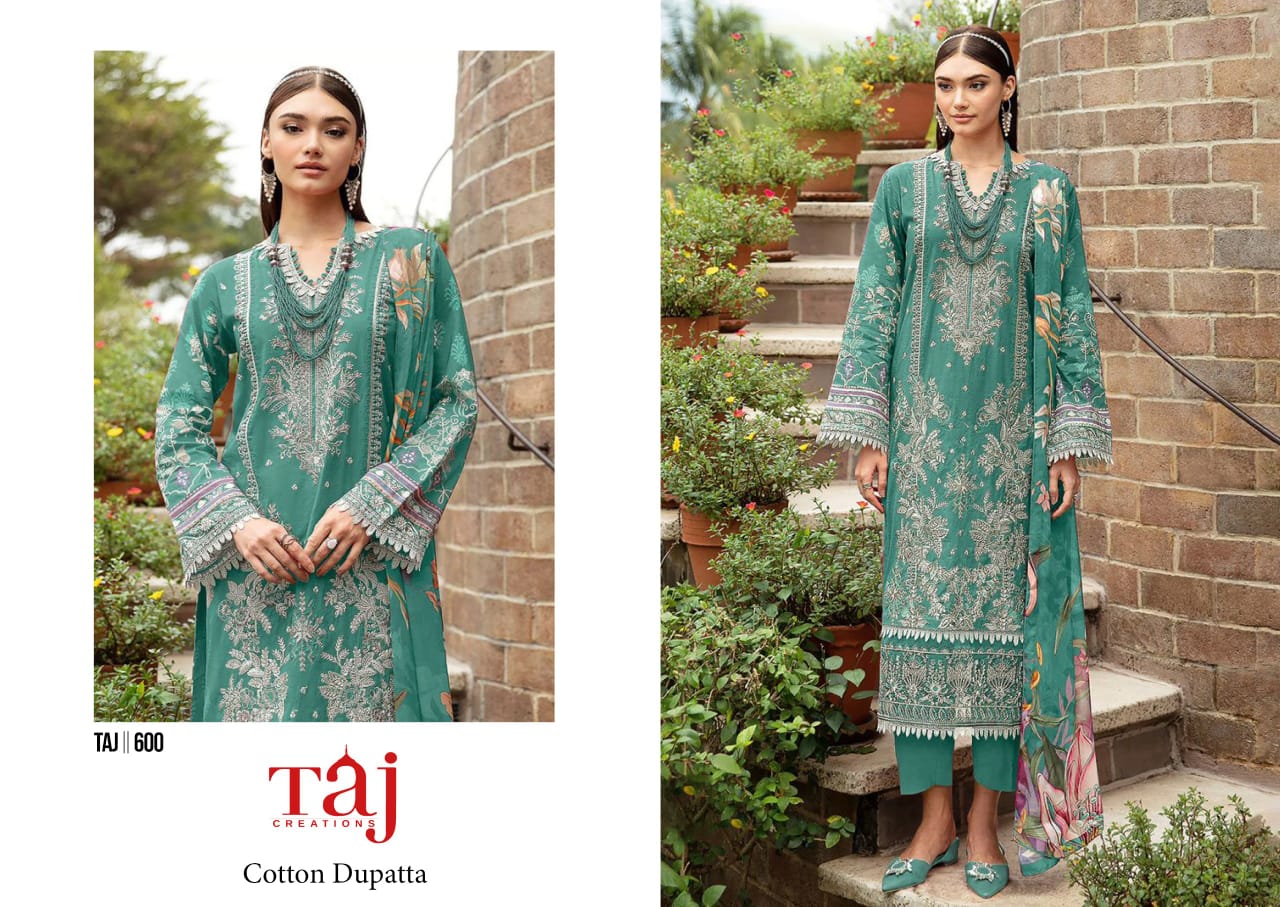 600 Teal Taj Creations Embroidery Pakistani Patch Suits