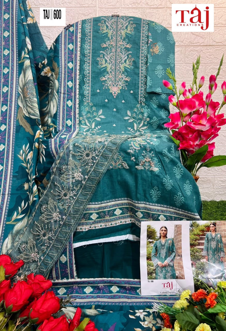 600 Teal Taj Creations Embroidery Pakistani Patch Suits