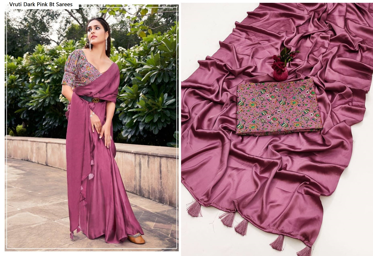 Vruti Dark Pink Bt Sarees
