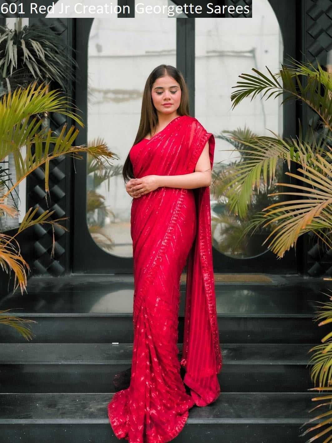 601 Red Jr Creation Georgette Sarees