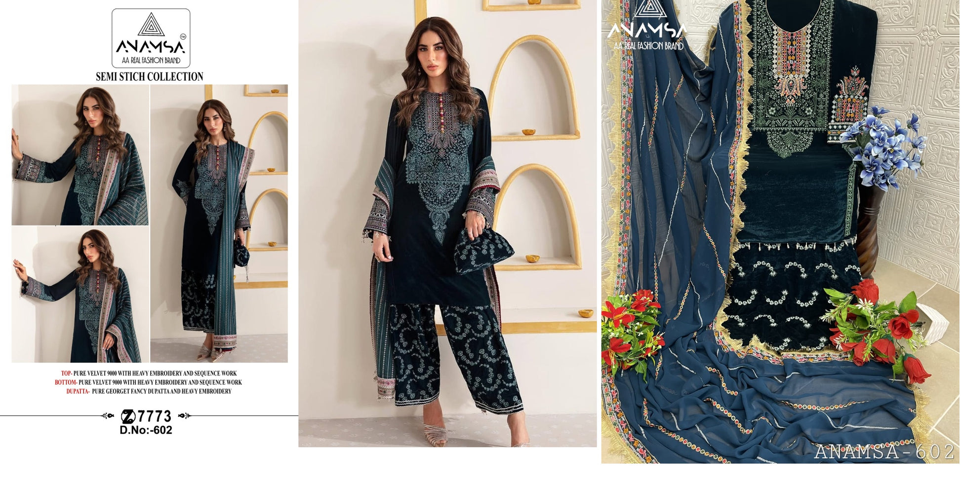 602 Anamsa Sequence Work Velvet Suits