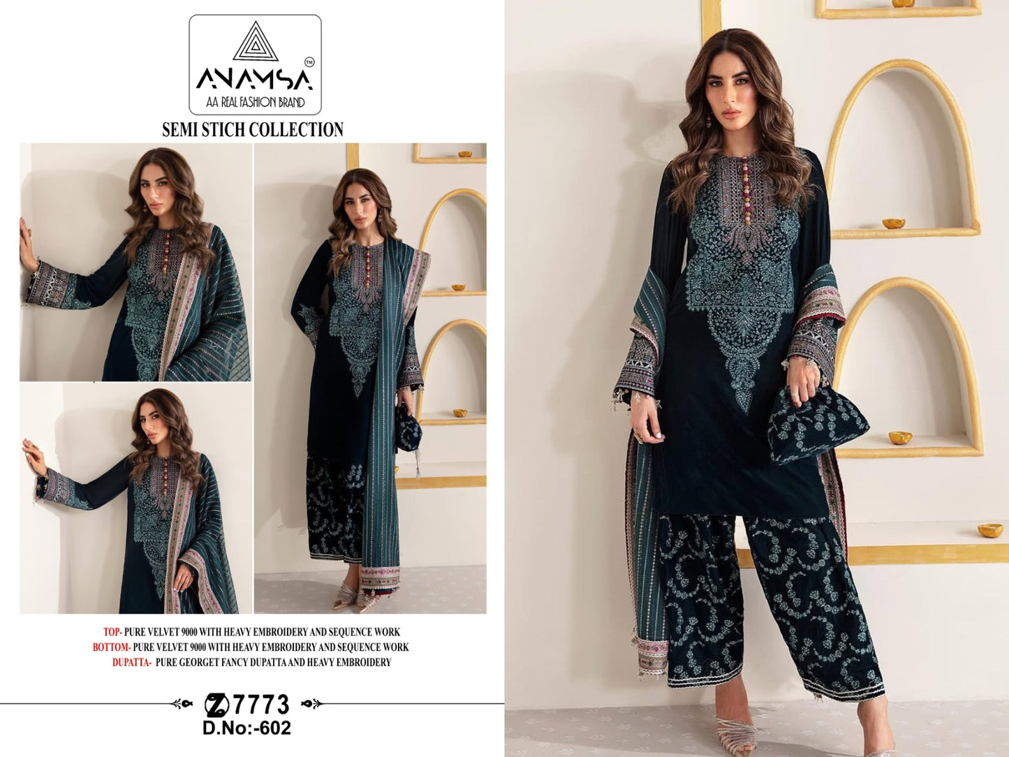 602 Anamsa Sequence Work Velvet Suits