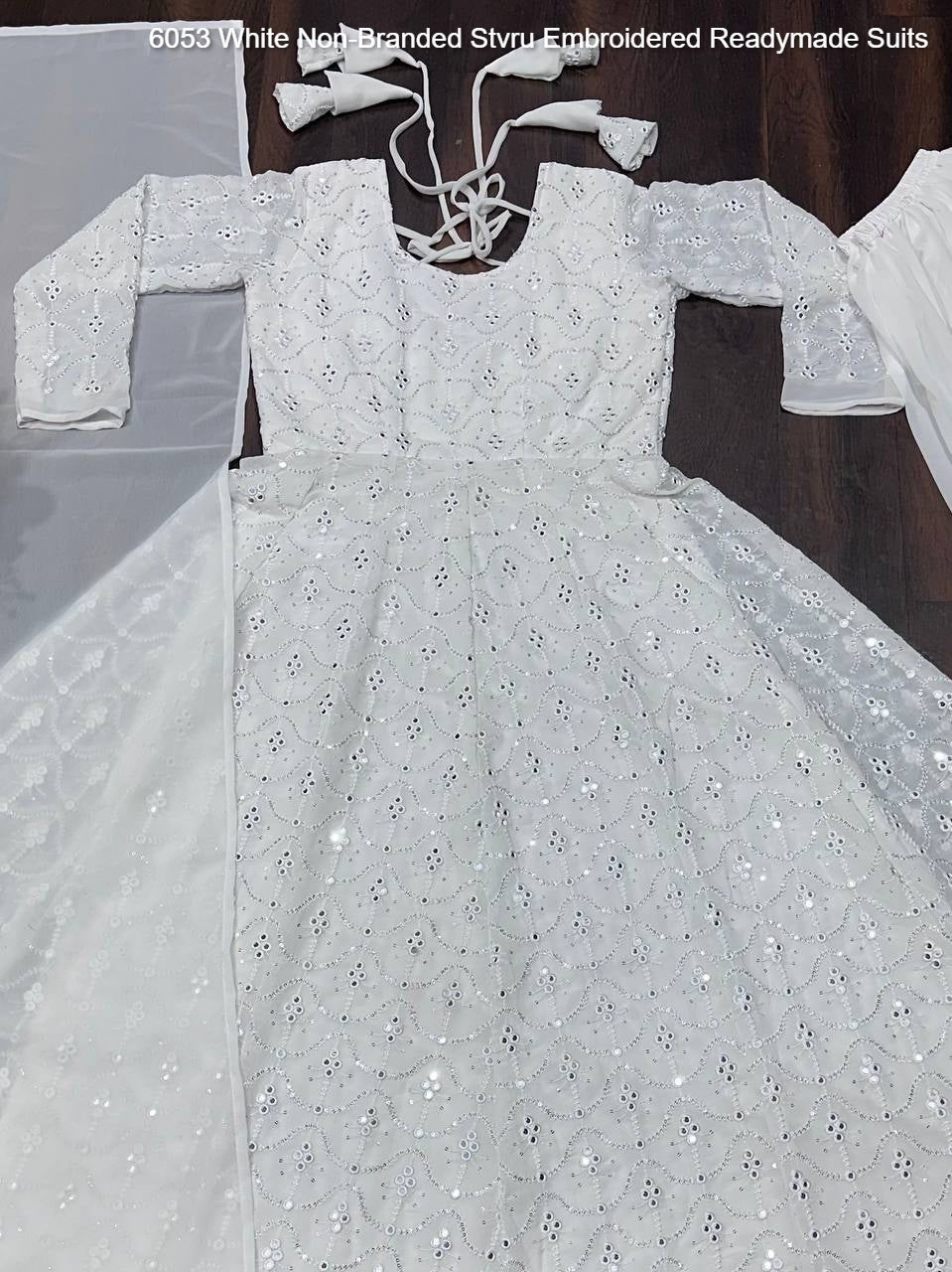6053 White Non-Branded Stvru Embroidered Readymade Suits