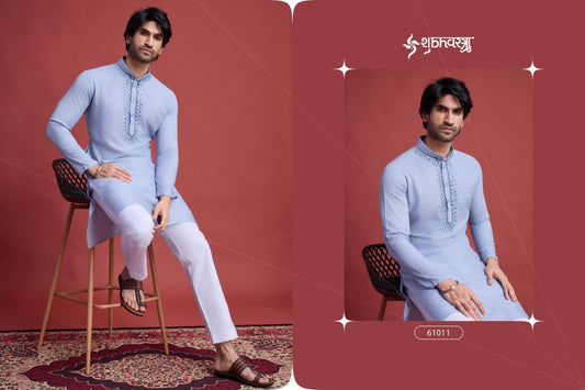 61011 Classy Shubhvastra Mirror Work Mens Kurta