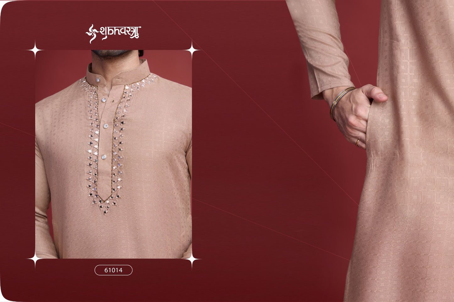 61014 Classy Shubhvastra Mirror Work Mens Kurta