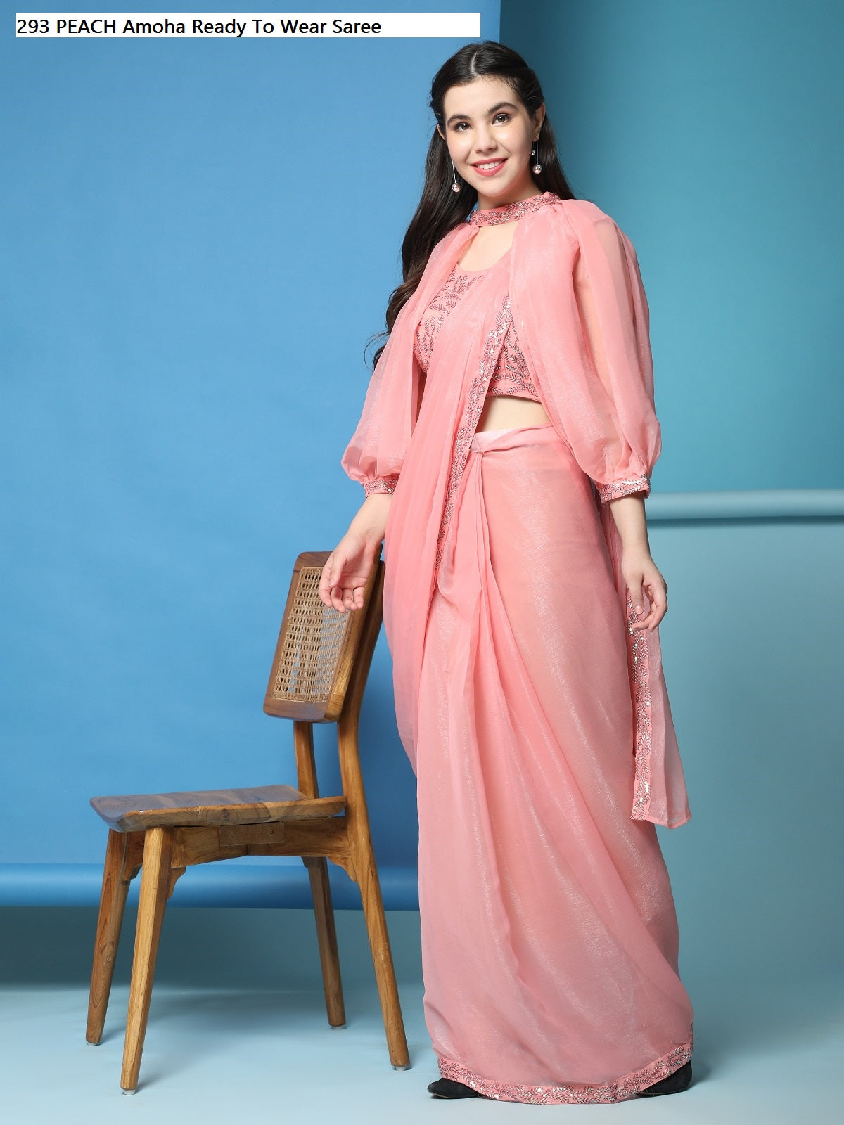 293 Peach Amoha Ready To Wear Saree