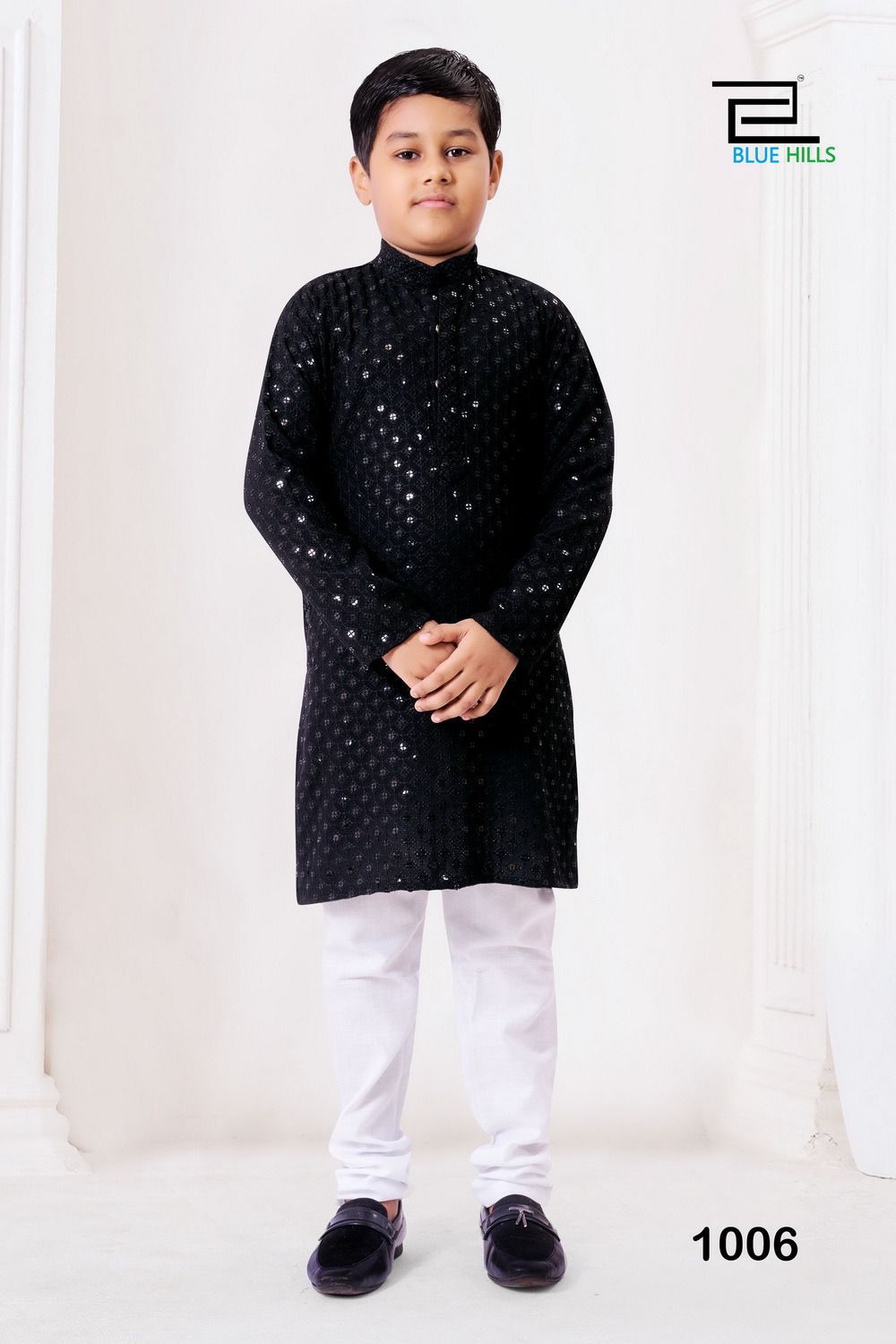 Chikankari Prince Black Bluehills Boys Kurta Pyjama