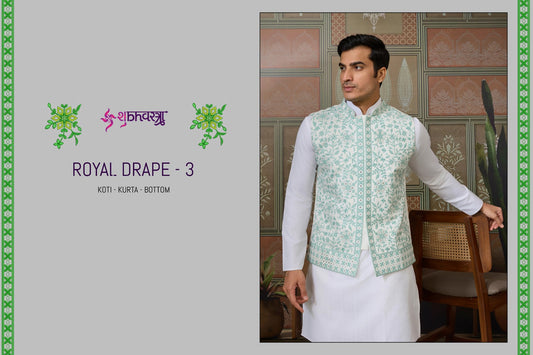 61443 Royal Drape Vol 3 With Koti Shubhvastra Silk Mens Kurta Pyjama
