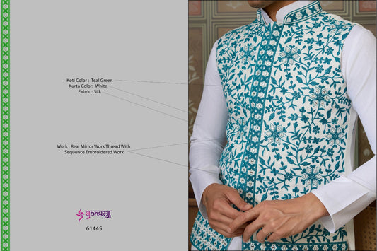 61445 Royal Drape Vol 3 With Koti Shubhvastra Silk Mens Kurta Pyjama
