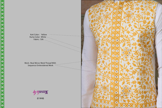 61446 Royal Drape Vol 3 With Koti Shubhvastra Silk Mens Kurta Pyjama
