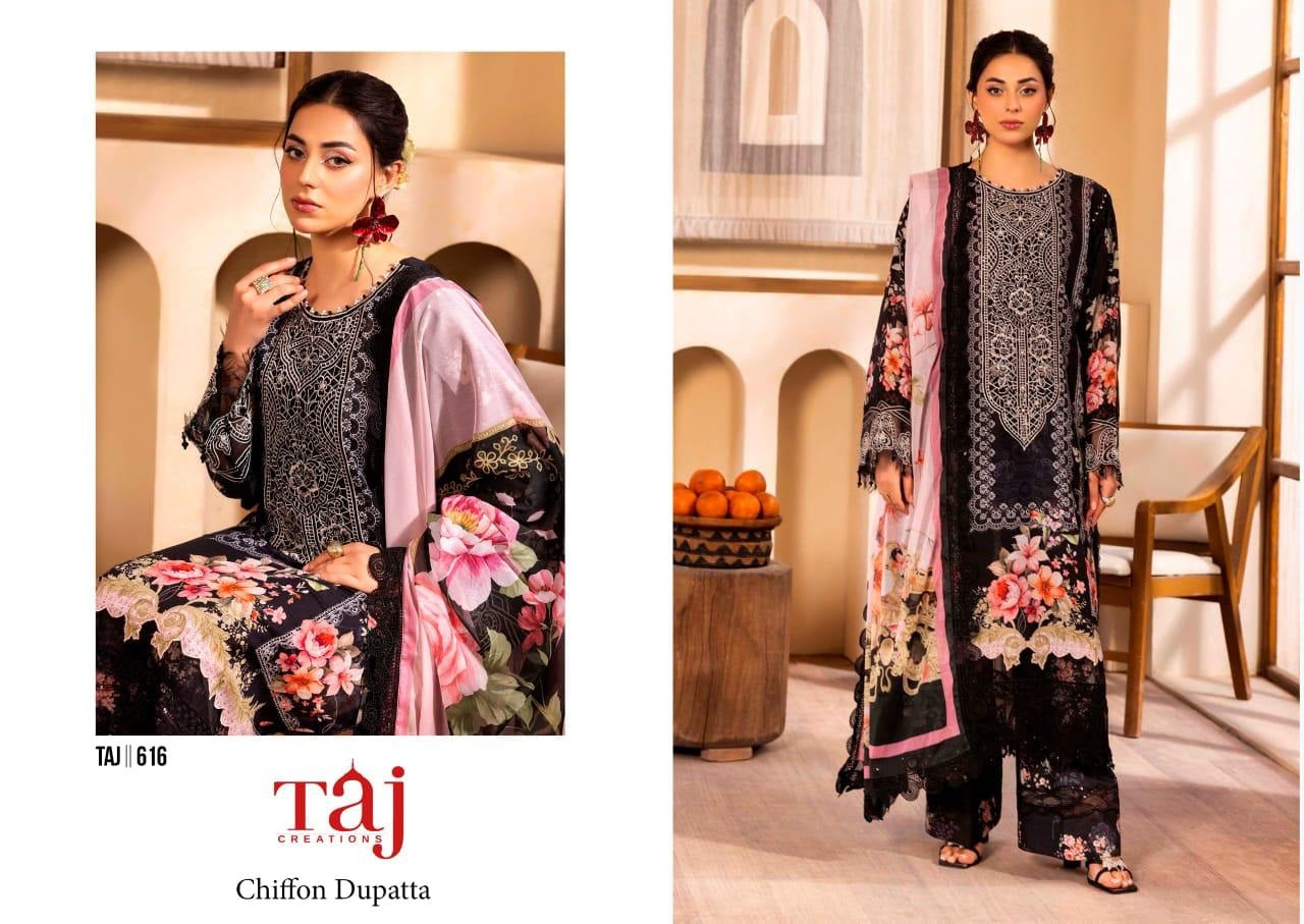 616 Black Taj Creations Embroidery Pakistani Patch Suits