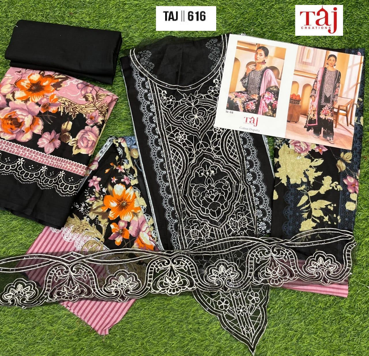 616 Black Taj Creations Embroidery Pakistani Patch Suits