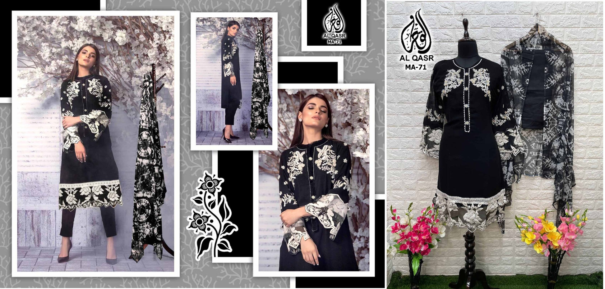 Ma-71Black Al Qasr Pakistani Readymade Suits