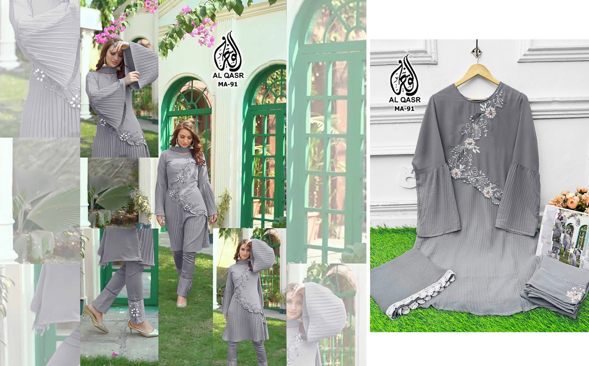 Ma-91Gray Al Qasr Pakistani Readymade Suits