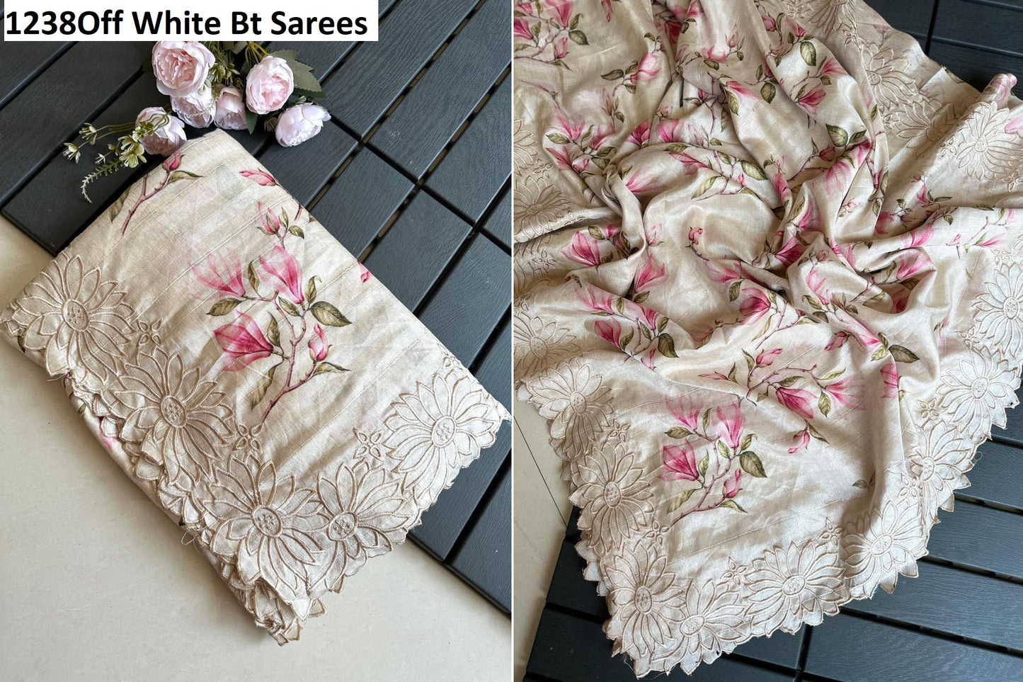 1238Off White Bt Sarees