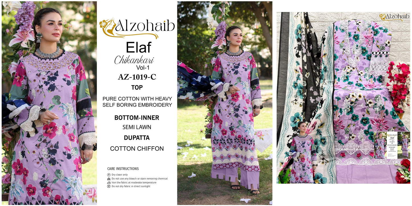 1019C Elaf Chikankari Vol 1 Al Zohaib Pakistani Salwar Suits
