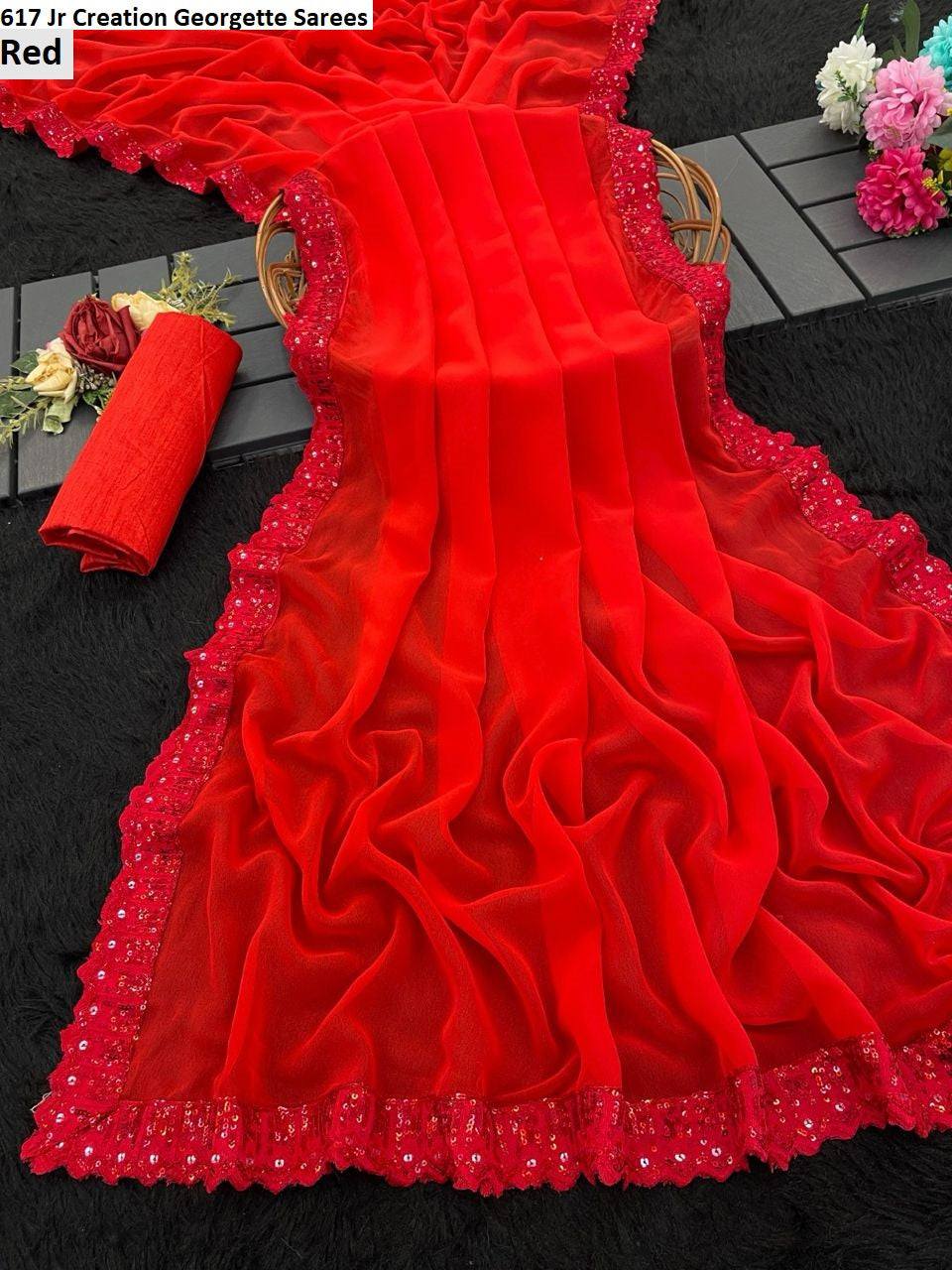 617 Red Jr Creation Georgette Sarees