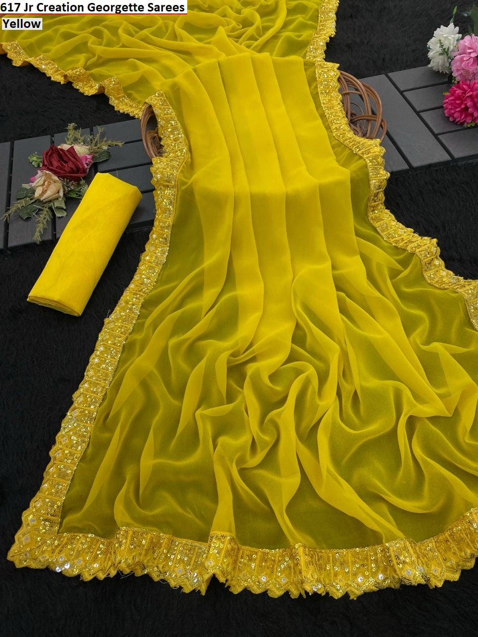 617 Yellow Jr Creation Georgette Sarees