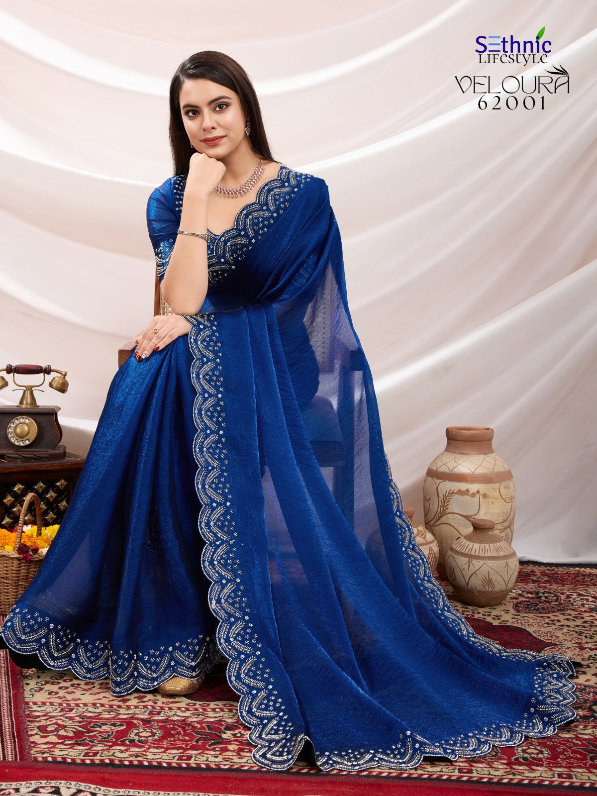 62001 Veloura Sethnic Velvet Chiffon Sarees