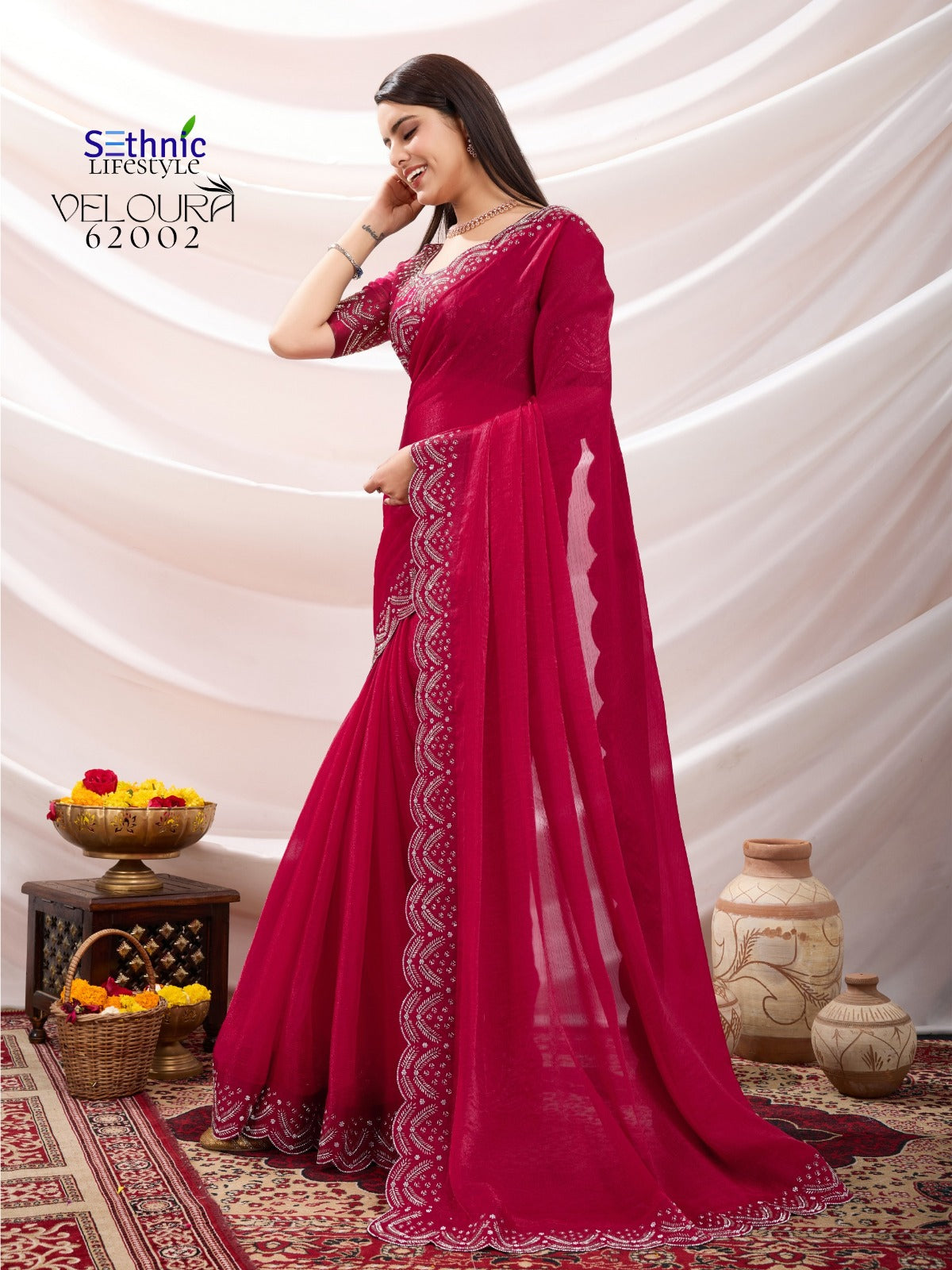 62002 Veloura Sethnic Velvet Chiffon Sarees