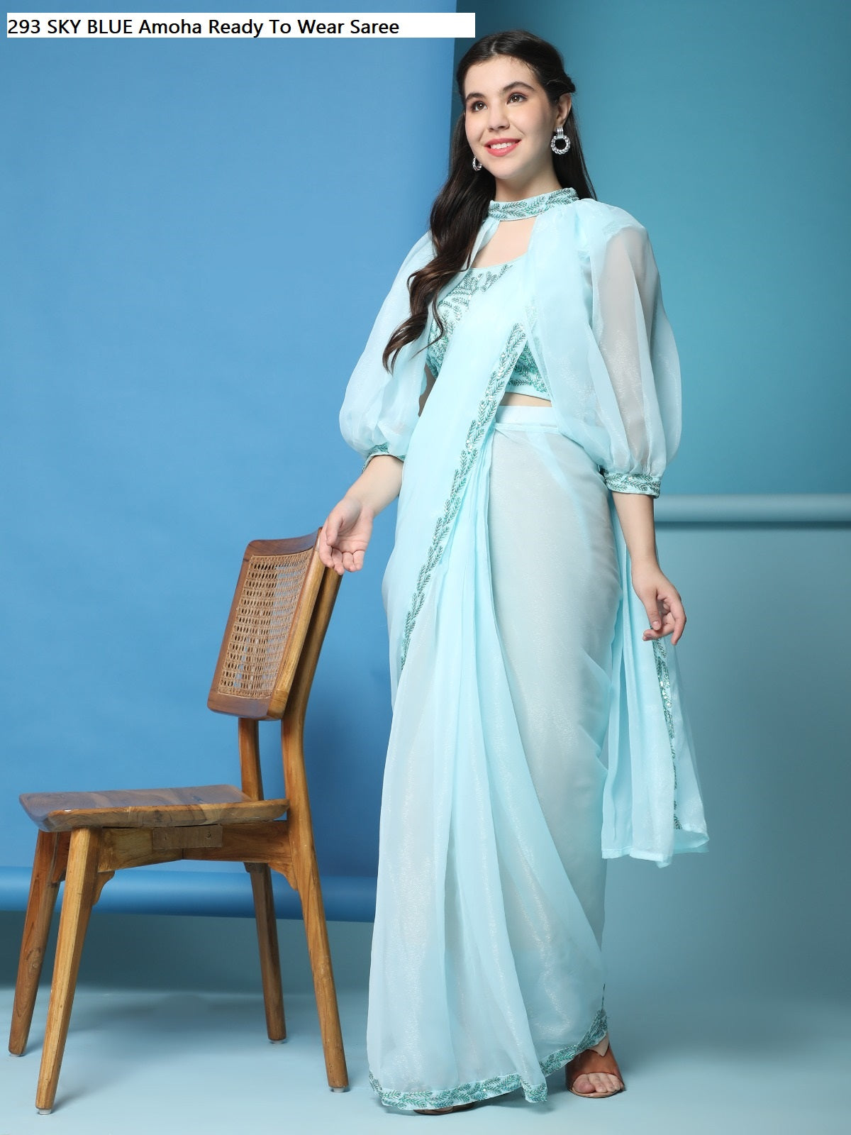 293 Sky Blue Amoha Ready To Wear Saree