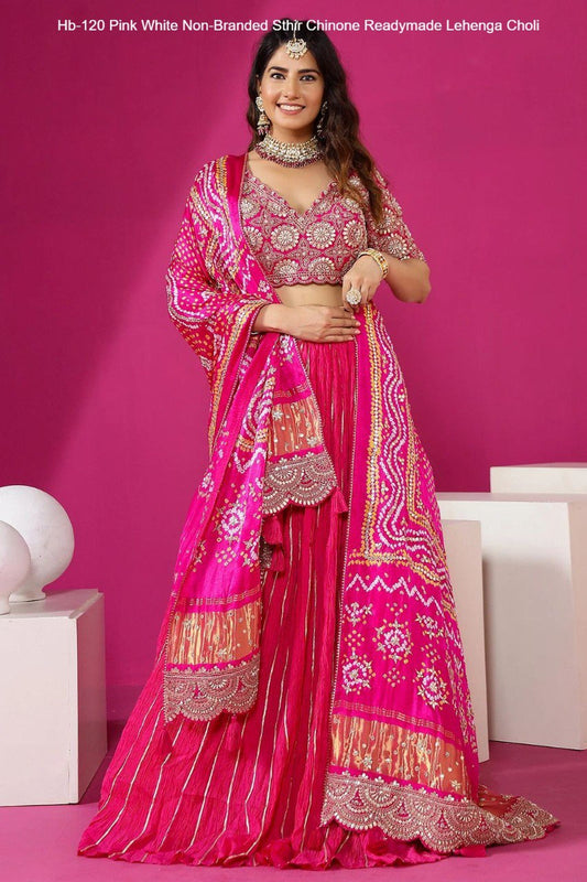 Hb-120 Pink White Non-Branded Sthir Chinone Readymade Lehenga Choli