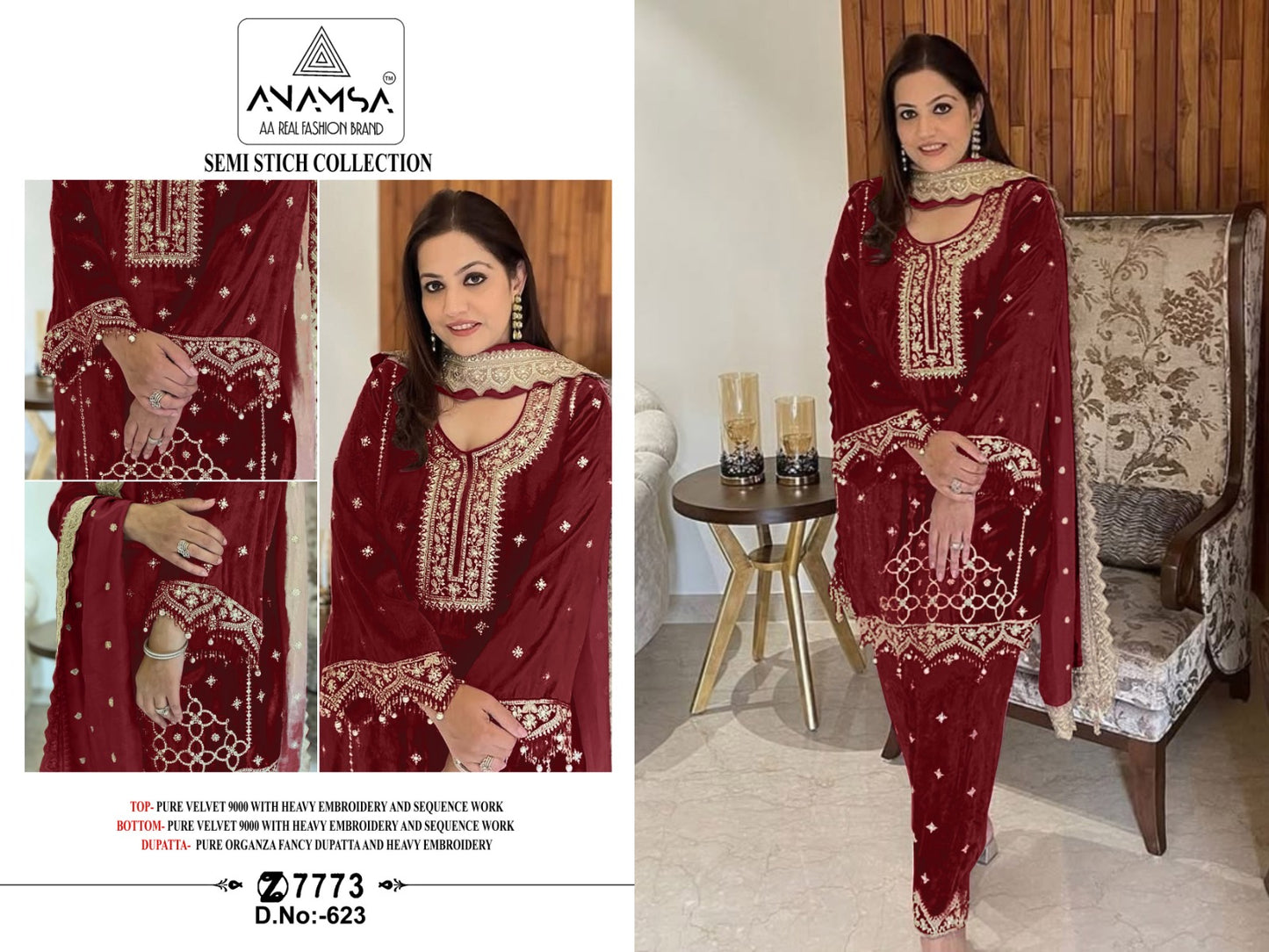 623 Anamsa Embroidered Velvet Suits