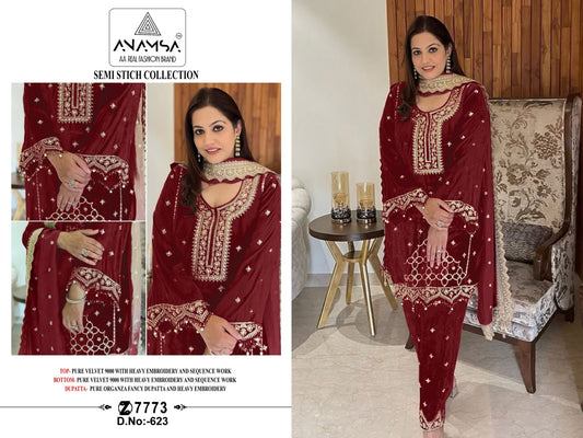 623 Anamsa Embroidered Velvet Suits