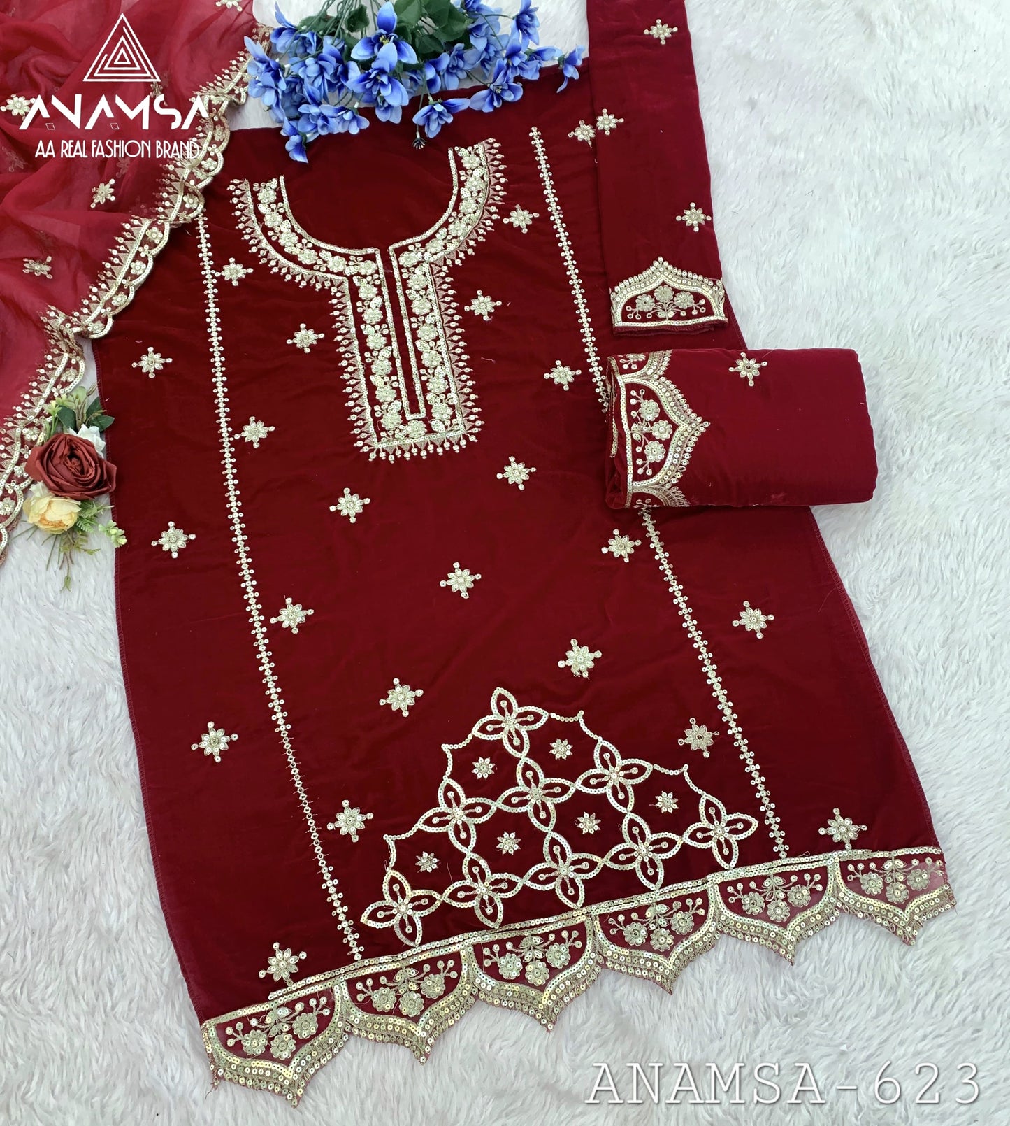 623 Anamsa Embroidered Velvet Suits