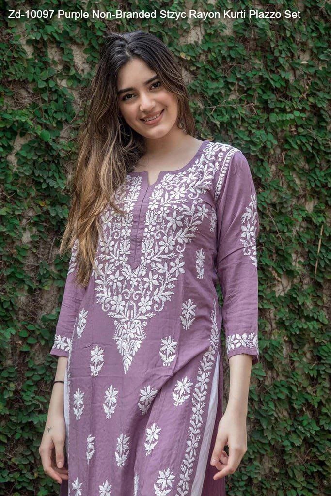 Zd-10097 Purple Non-Branded Stzyc Rayon Kurti Plazzo Set