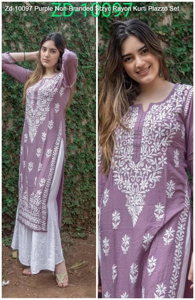 Zd-10097 Purple Non-Branded Stzyc Rayon Kurti Plazzo Set
