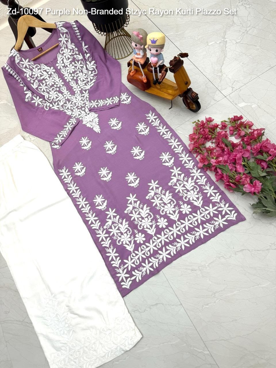 Zd-10097 Purple Non-Branded Stzyc Rayon Kurti Plazzo Set