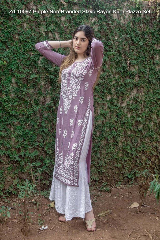 Zd-10097 Purple Non-Branded Stzyc Rayon Kurti Plazzo Set