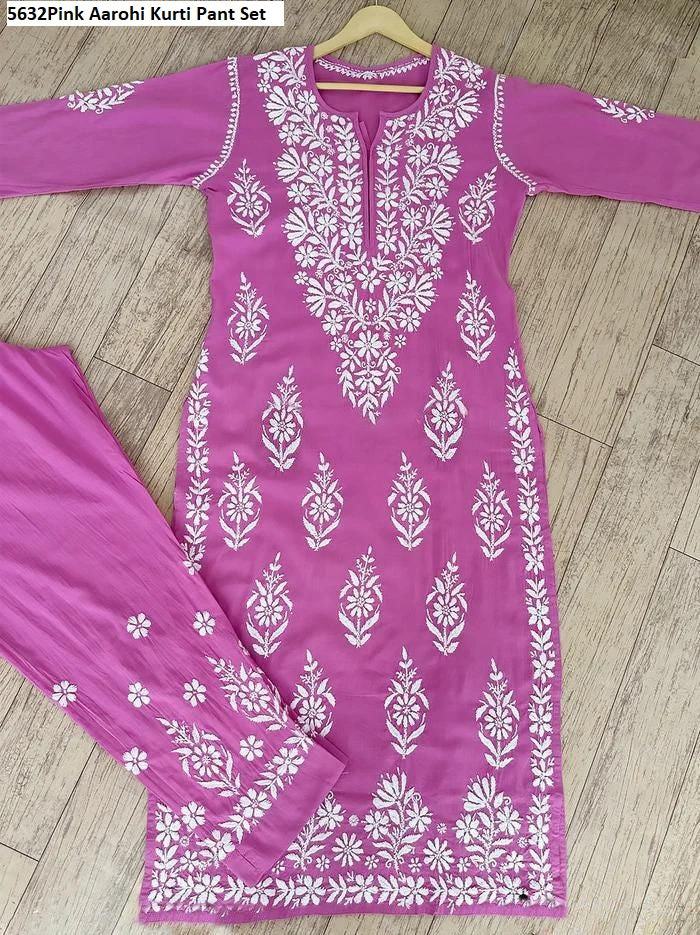 5632Pink Aarohi Kurti Pant Set