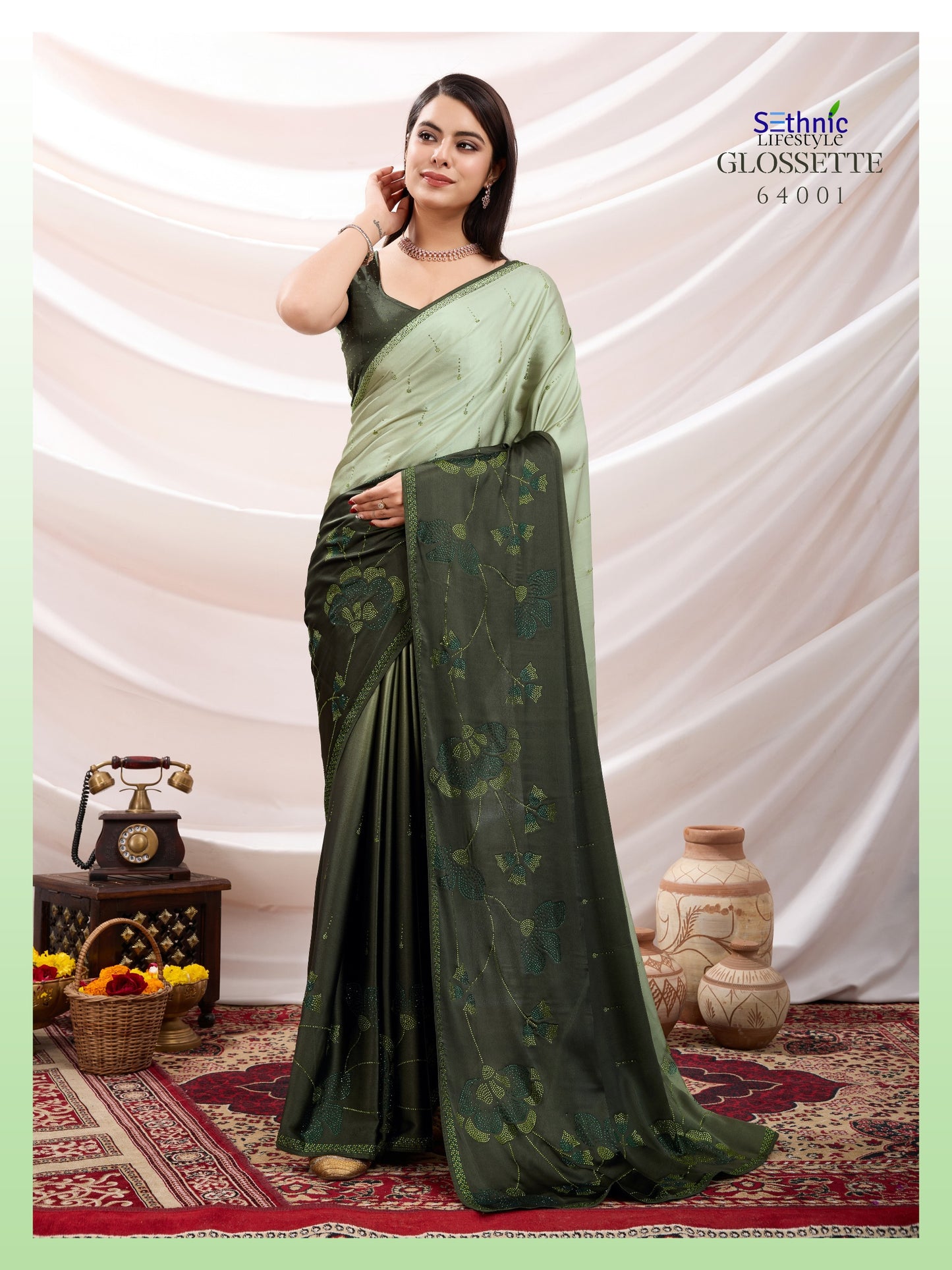 64001 Glossette Sethnic Satin Sarees