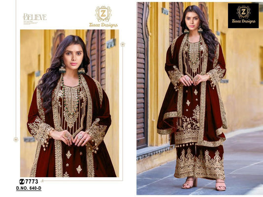 640D Ziaaz Designs Velvet Pakistani Readymade Suits