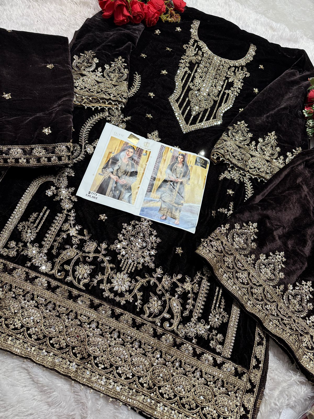 640E Ziaaz Designs Cording Work Velvet Suits