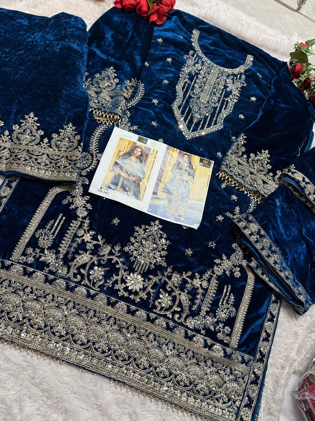 640F Ziaaz Designs Cording Work Velvet Suits