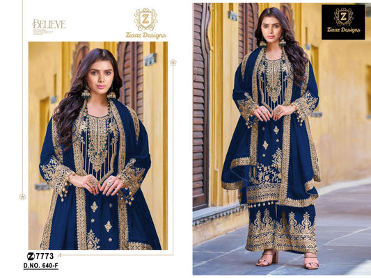 640F Ziaaz Designs Cording Work Velvet Suits
