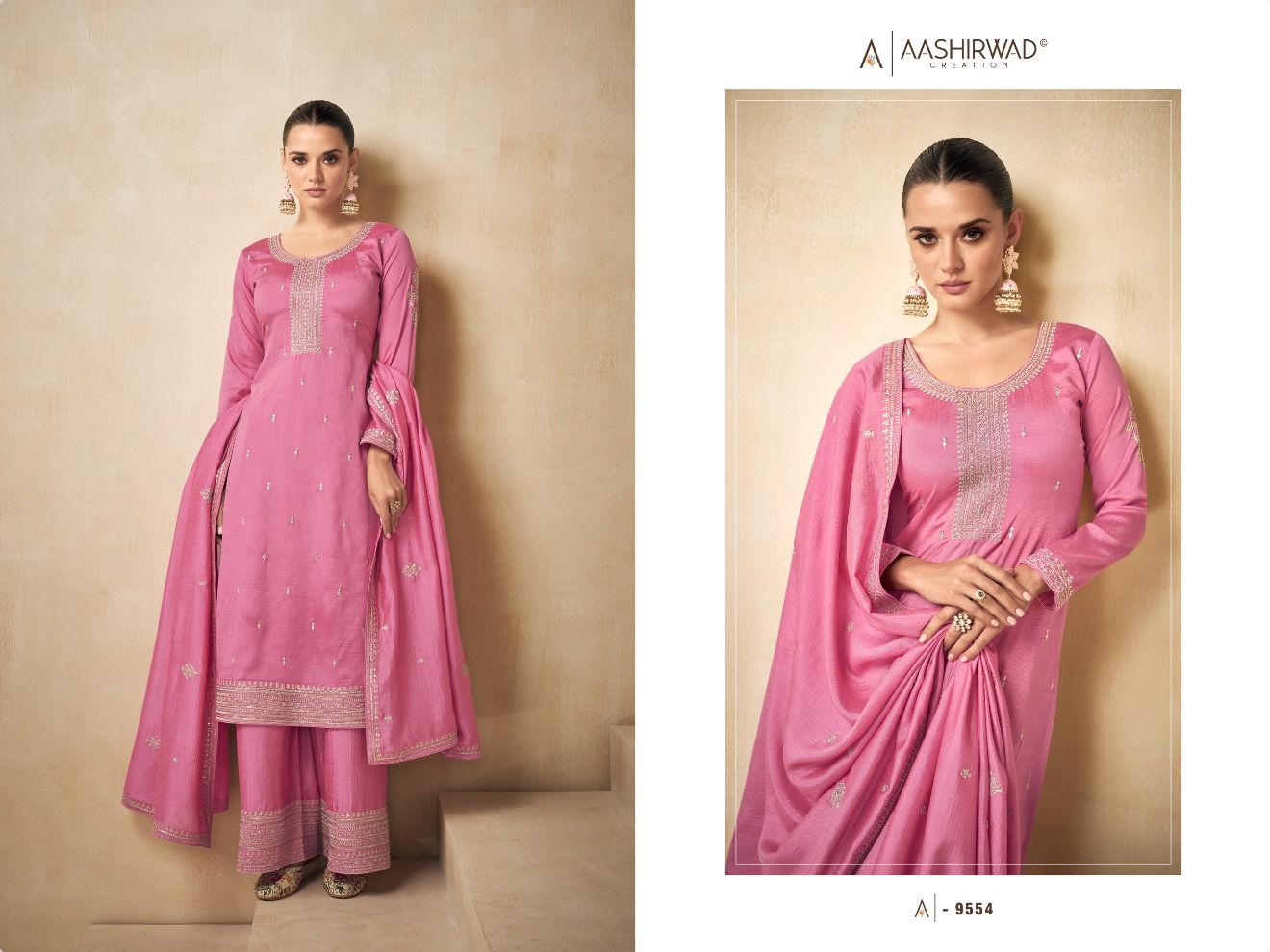 9554 Needle Aashirwad Creation Unstitched Suits