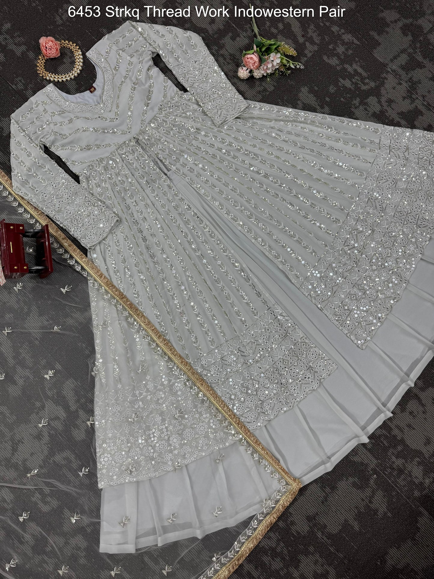 6453 Strkq Thread Work Indowestern Pair