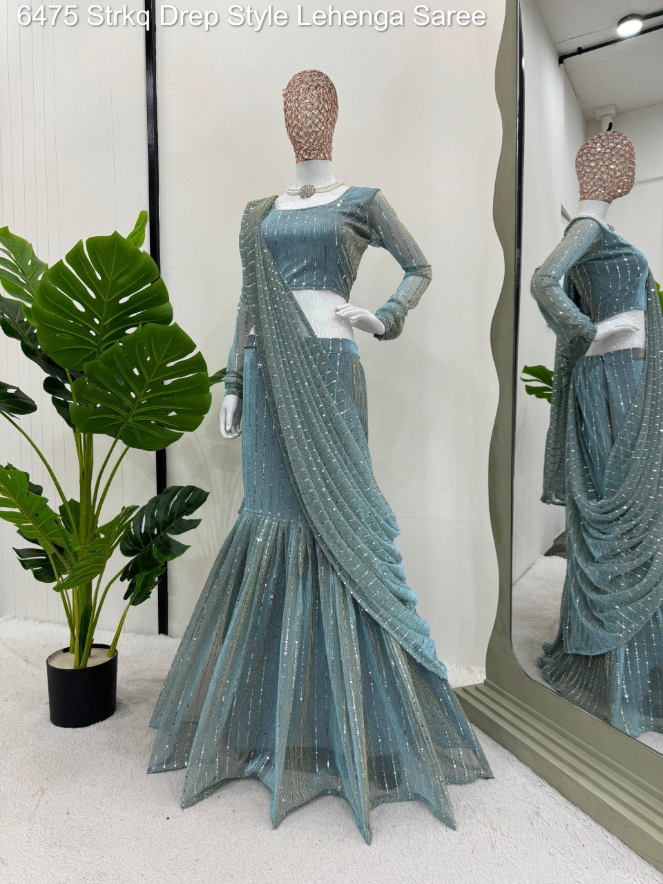 6475 Strkq Drep Style Lehenga Saree