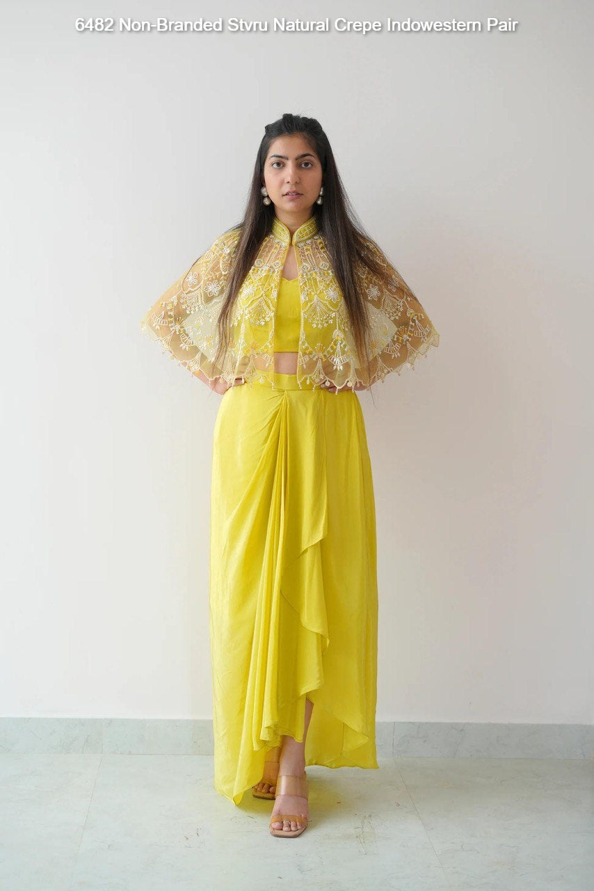 6482 Non-Branded Stvru Natural Crepe Indowestern Pair
