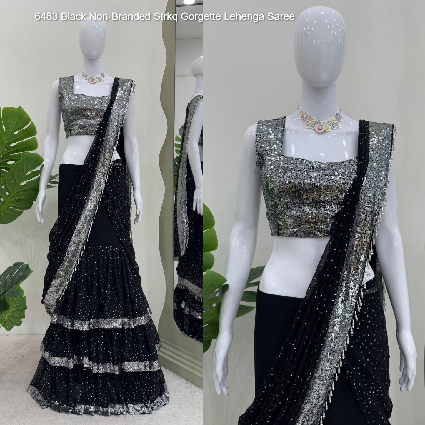 6483 Black Non-Branded Strkq Gorgette Lehenga Saree