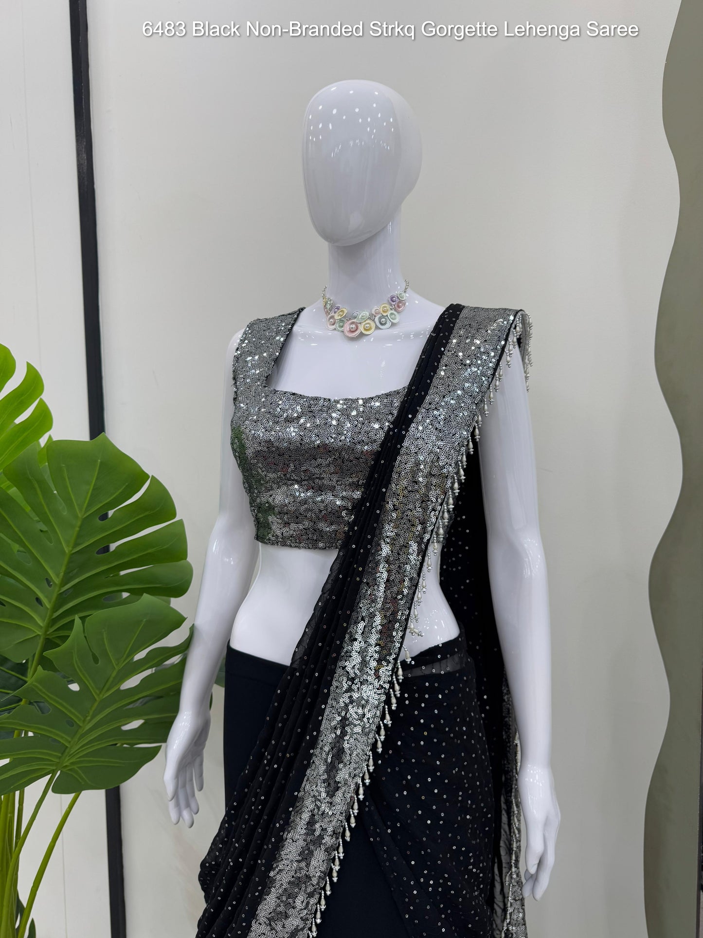 6483 Black Non-Branded Strkq Gorgette Lehenga Saree