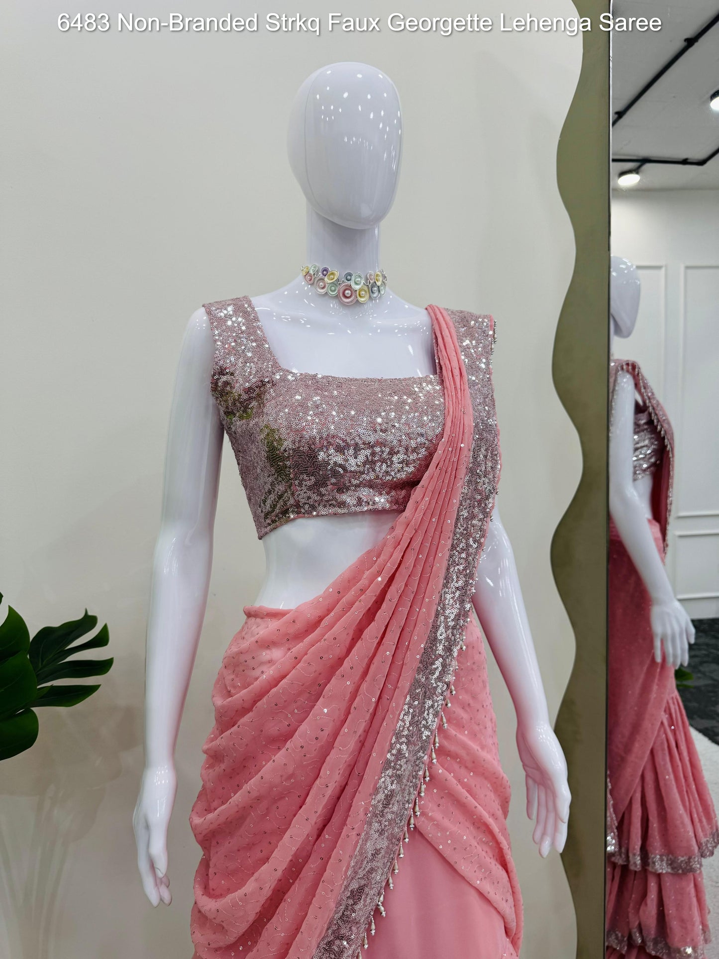 6483 Non-Branded Strkq Faux Georgette Lehenga Saree